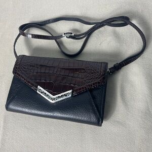 Brighton Black and Brown Leather Clutch with Silver Accent